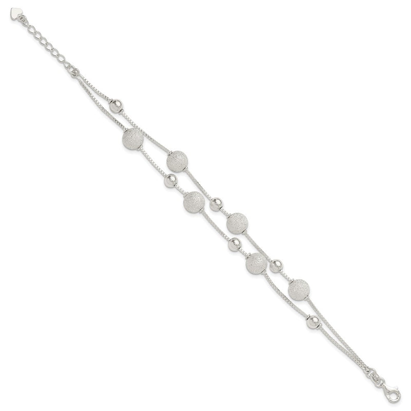 Sterling Silver Polish & Laser Beaded 2 Strand 7in w/1in Ext Bracelet