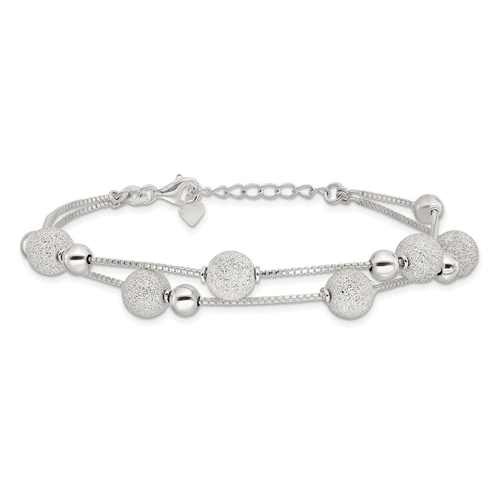 Sterling Silver Polish & Laser Beaded 2 Strand 7in w/1in Ext Bracelet