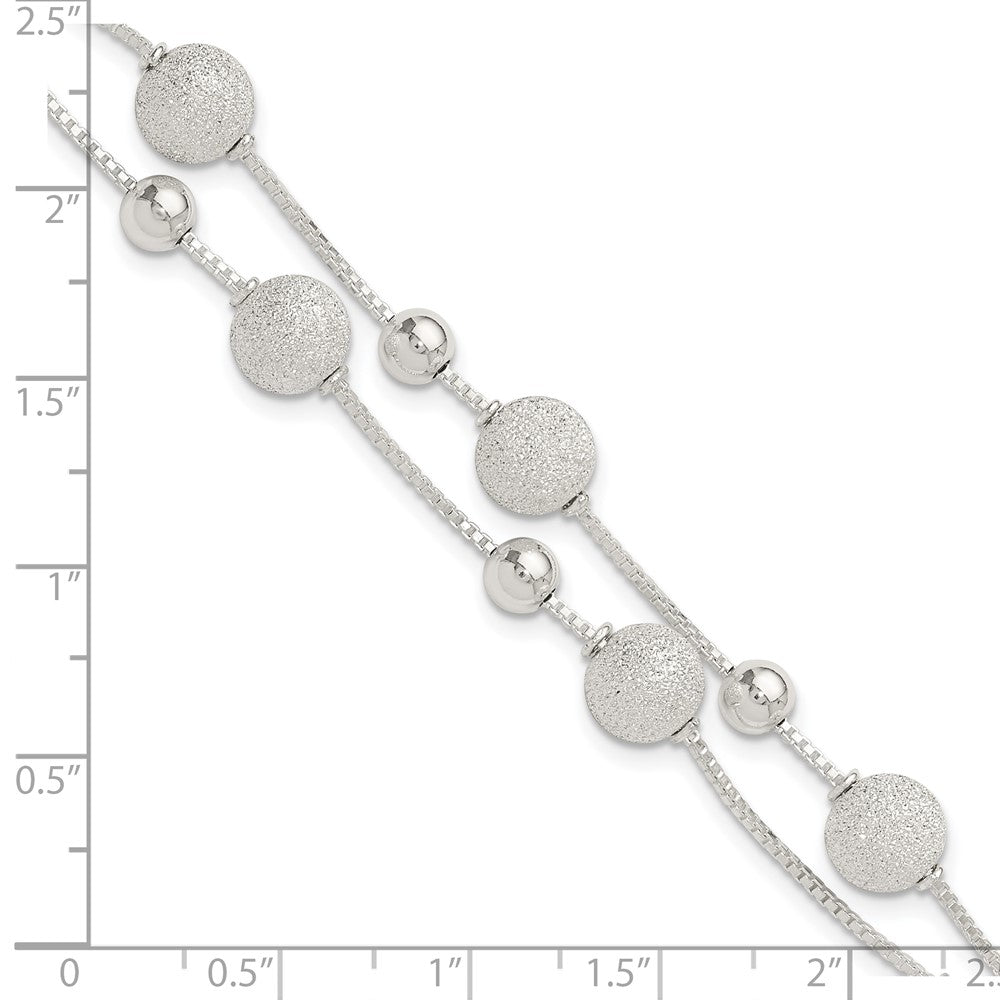 Sterling Silver Polish & Laser Beaded 2 Strand 7in w/1in Ext Bracelet