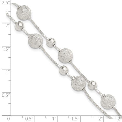 Sterling Silver Polish & Laser Beaded 2 Strand 7in w/1in Ext Bracelet