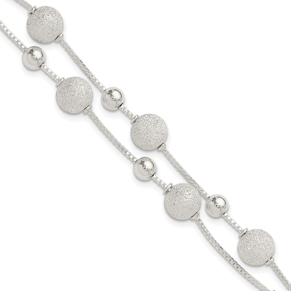 Sterling Silver Polish & Laser Beaded 2 Strand 7in w/1in Ext Bracelet