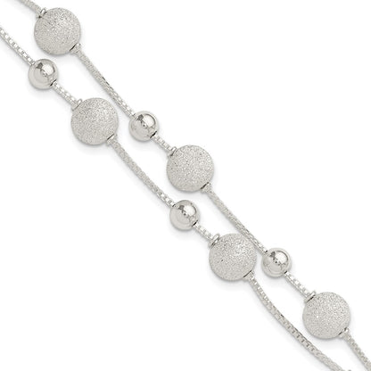 Sterling Silver Polish & Laser Beaded 2 Strand 7in w/1in Ext Bracelet