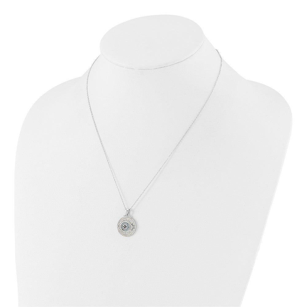 Sterling Silver Rhodium Plated Created Blue Spinel and CZ Evil Eye 18in Necklace