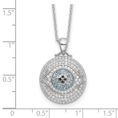Sterling Silver Rhodium Plated Created Blue Spinel and CZ Evil Eye 18in Necklace