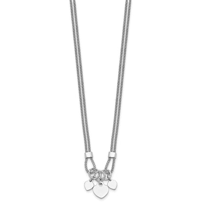 Sterling Silver Rhodium Plated Polished Heart Dangle 14in 2in Ext Choker