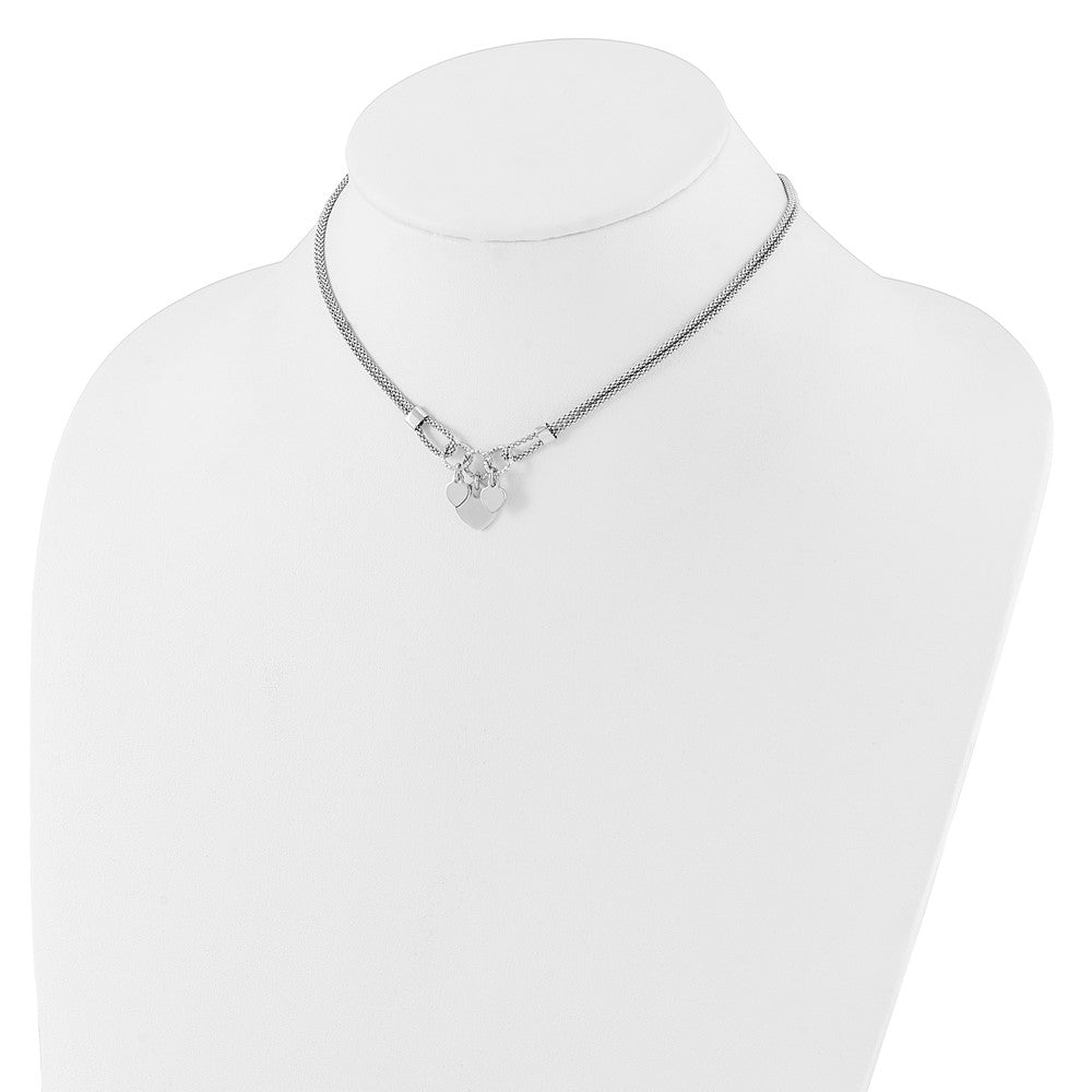 Sterling Silver Rhodium Plated Polished Heart Dangle 14in 2in Ext Choker
