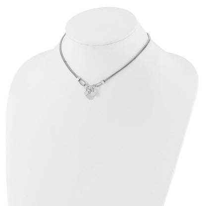 Sterling Silver Rhodium Plated Polished Heart Dangle 14in 2in Ext Choker