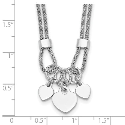 Sterling Silver Rhodium Plated Polished Heart Dangle 14in 2in Ext Choker