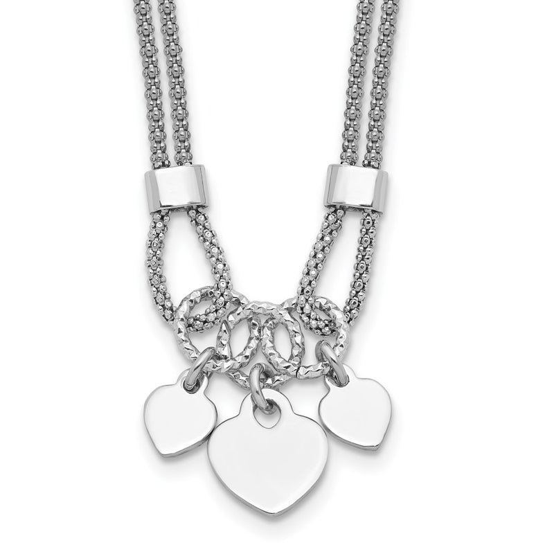 Sterling Silver Rhodium Plated Polished Heart Dangle 14in 2in Ext Choker