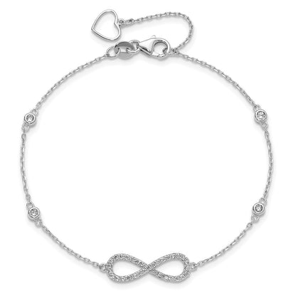 Sterling Silver Rh-Plate CZ Infinity Bracelet and Necklace Set