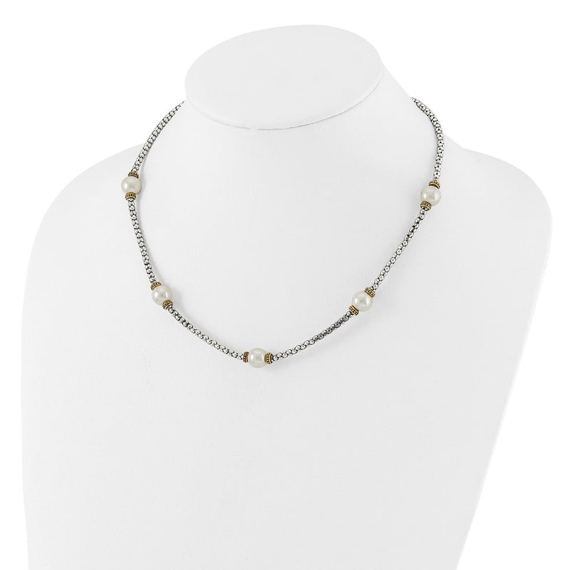 Sterling Silver and Gold-Tone Synthetic Pearl 18in Necklace