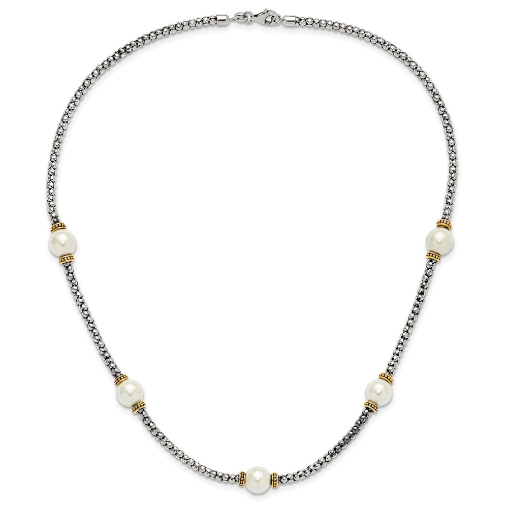 Sterling Silver and Gold-Tone Synthetic Pearl 18in Necklace