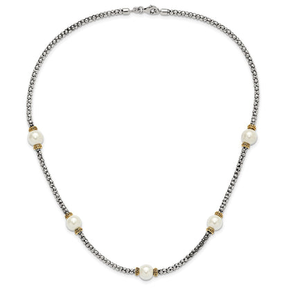 Sterling Silver and Gold-Tone Synthetic Pearl 18in Necklace
