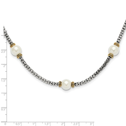 Sterling Silver and Gold-Tone Synthetic Pearl 18in Necklace