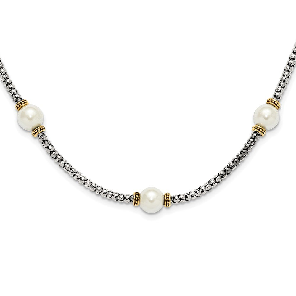 Sterling Silver and Gold-Tone Synthetic Pearl 18in Necklace