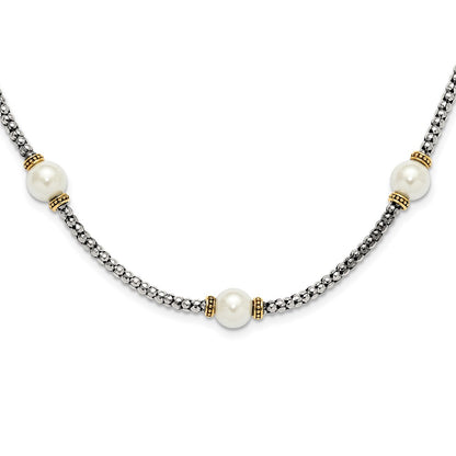 Sterling Silver and Gold-Tone Synthetic Pearl 18in Necklace