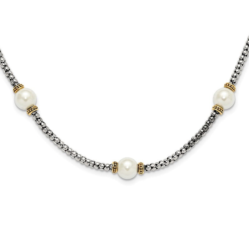 Sterling Silver and Gold-Tone Synthetic Pearl 18in Necklace