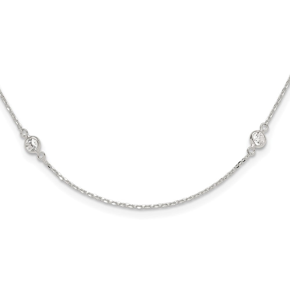 Sterling Silver Polished CZ 6 Station with 2in Ext Necklace