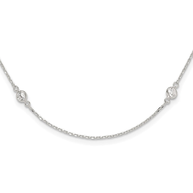 Sterling Silver Polished CZ 6 Station with 2in Ext Necklace