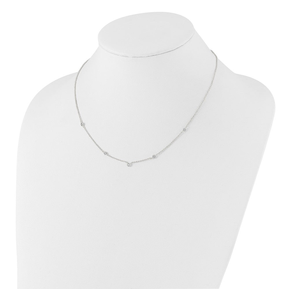 Sterling Silver E-Coated CZ Stations 18in w/2in Ext Necklace