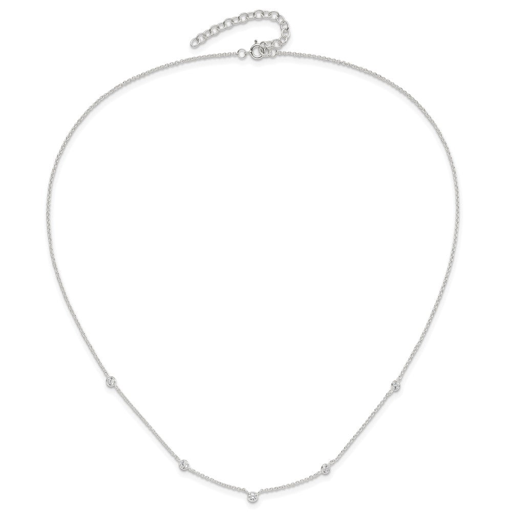 Sterling Silver E-Coated CZ Stations 18in w/2in Ext Necklace