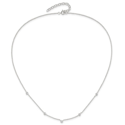 Sterling Silver E-Coated CZ Stations 18in w/2in Ext Necklace