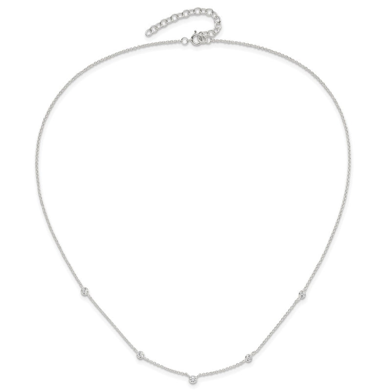 Sterling Silver E-Coated CZ Stations 18in w/2in Ext Necklace