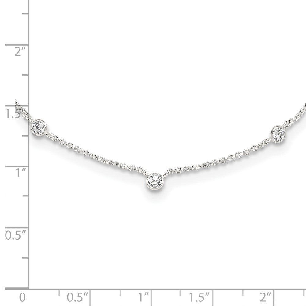 Sterling Silver E-Coated CZ Stations 18in w/2in Ext Necklace