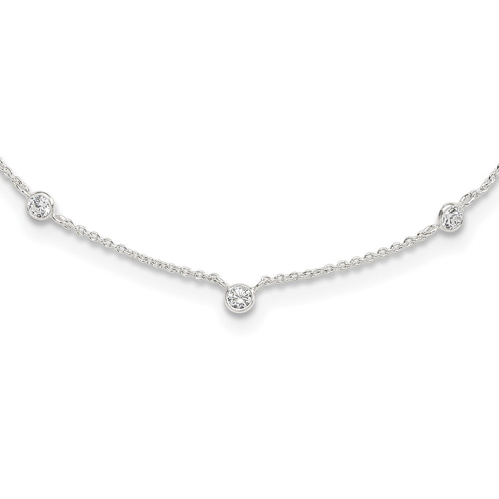 Sterling Silver E-Coated CZ Stations 18in w/2in Ext Necklace