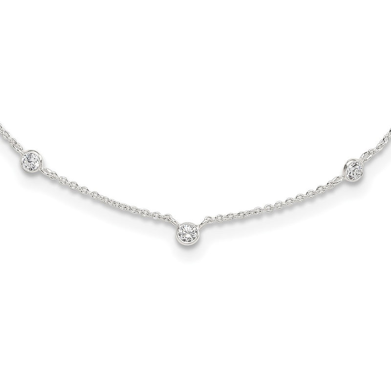 Sterling Silver E-Coated CZ Stations 18in w/2in Ext Necklace
