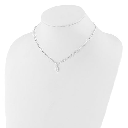 Sterling Silver Rhodium Plated Miraculous Medal Link 16in w/2in Ext. Necklace