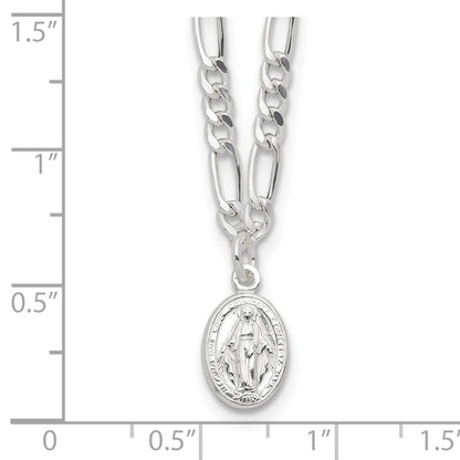 Sterling Silver Rhodium Plated Miraculous Medal Link 16in w/2in Ext. Necklace
