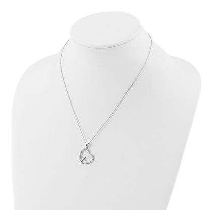 Sterling Silver Rhodium-Plated CZ Open Heart with Cross 18in Necklace