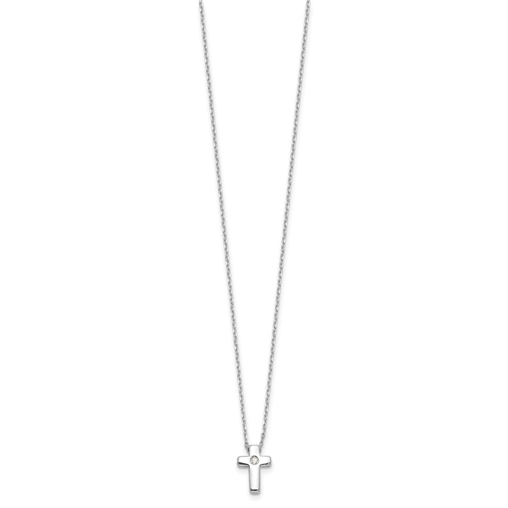 Sterling Silver Rhodium-Plated CZ Cross 16in Necklace