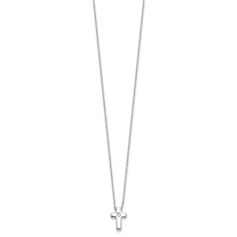 Sterling Silver Rhodium-Plated CZ Cross 16in Necklace