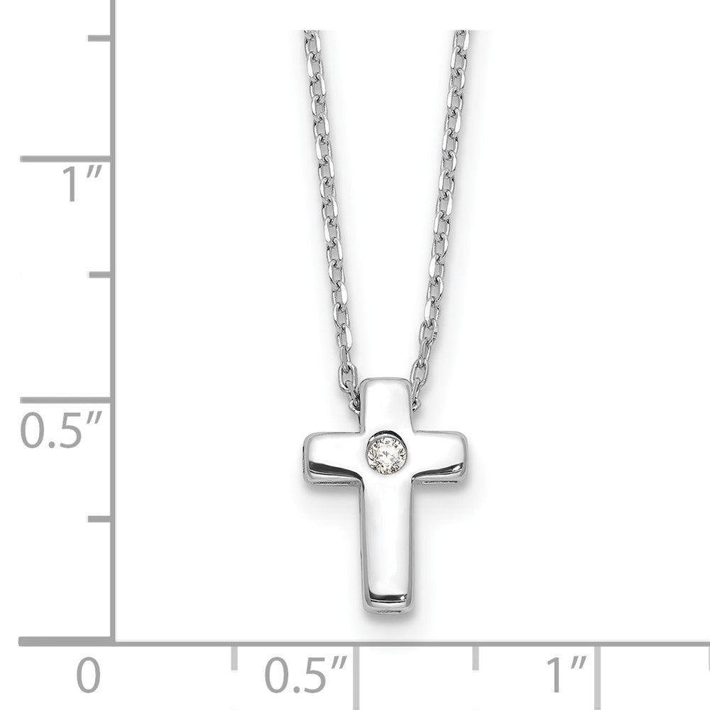 Sterling Silver Rhodium-Plated CZ Cross 16in Necklace