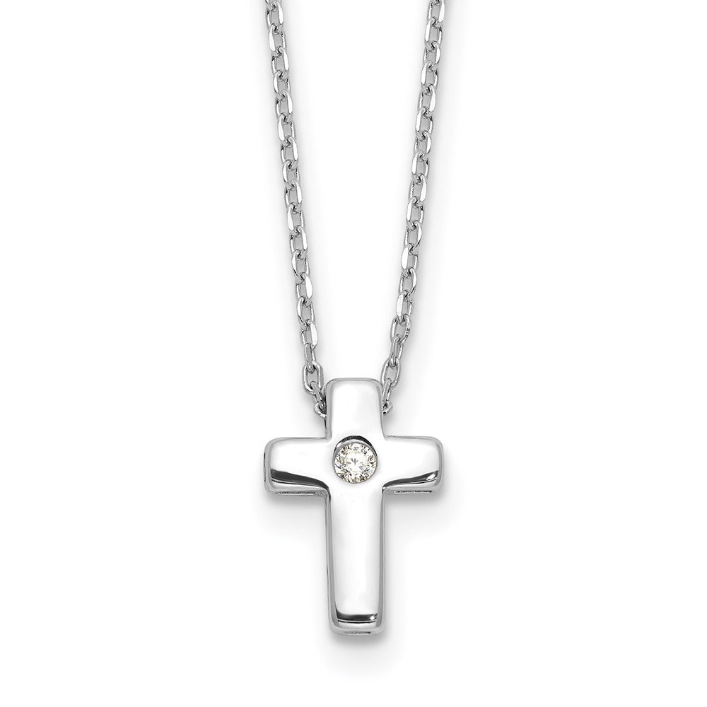 Sterling Silver Rhodium-Plated CZ Cross 16in Necklace