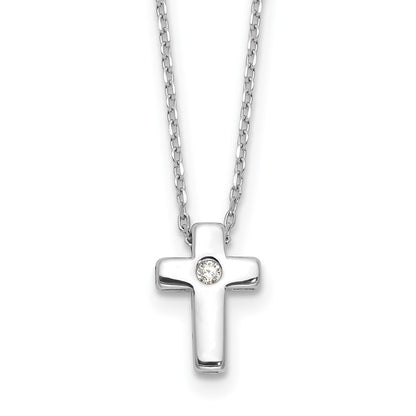 Sterling Silver Rhodium-Plated CZ Cross 16in Necklace