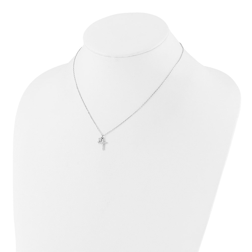 Sterling Silver Rhodium-Plated CZ Crosses 16in w/2in Ext. Necklace