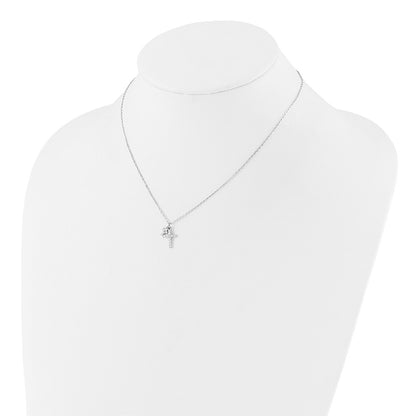 Sterling Silver Rhodium-Plated CZ Crosses 16in w/2in Ext. Necklace