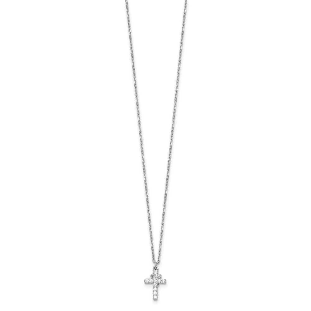 Sterling Silver Rhodium-Plated CZ Crosses 16in w/2in Ext. Necklace
