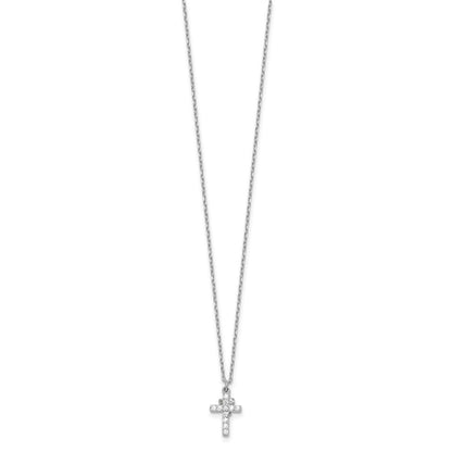 Sterling Silver Rhodium-Plated CZ Crosses 16in w/2in Ext. Necklace