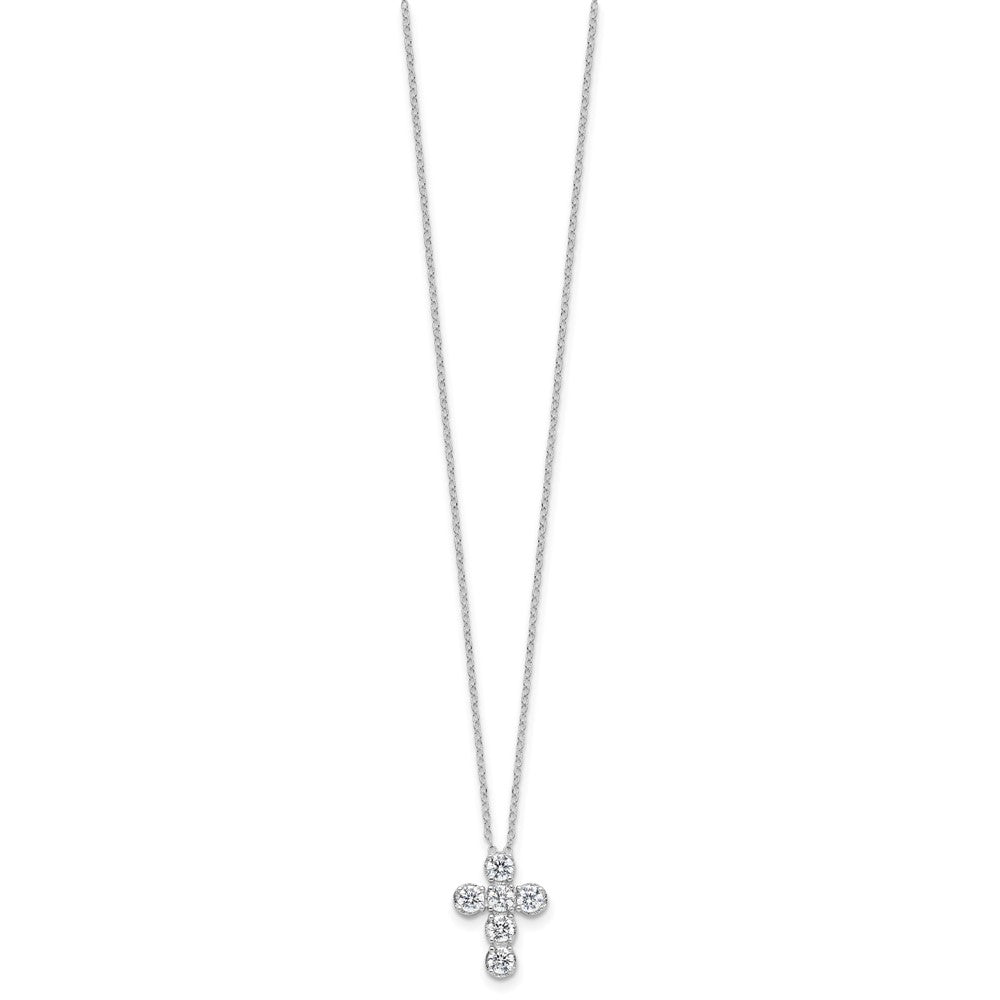 Sterling Silver Rhodium-Plated CZ Cross 16in w/2in Ext Necklace