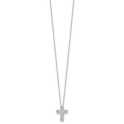 Sterling Silver Rhodium-Plated CZ Cross 16in w/2in Ext Necklace