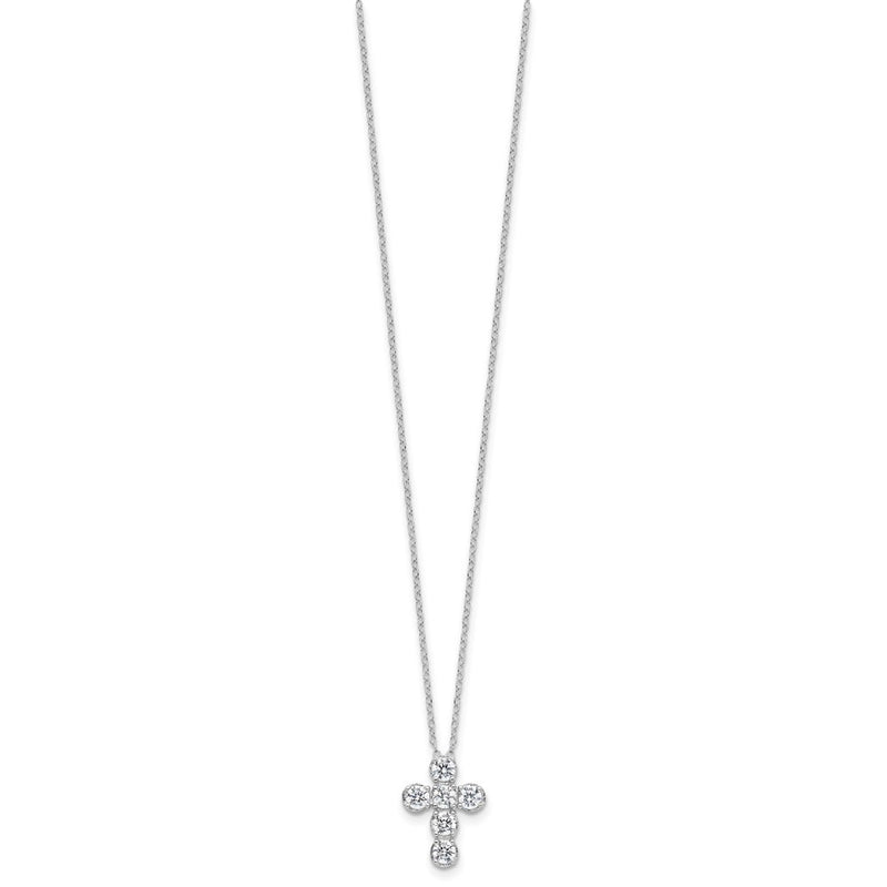 Sterling Silver Rhodium-Plated CZ Cross 16in w/2in Ext Necklace