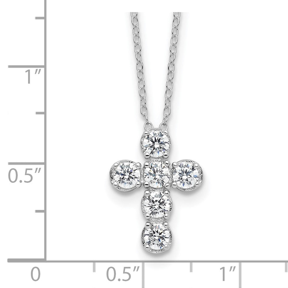 Sterling Silver Rhodium-Plated CZ Cross 16in w/2in Ext Necklace