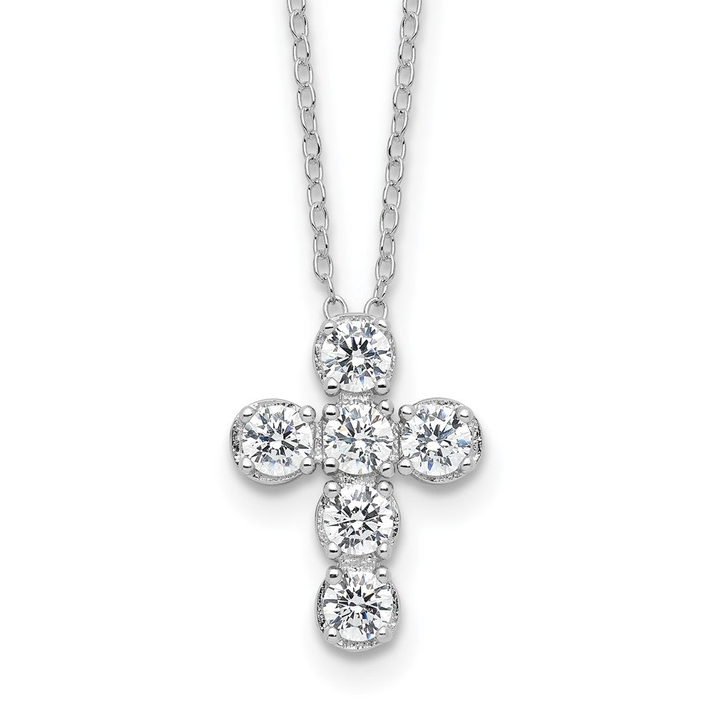 Sterling Silver Rhodium-Plated CZ Cross 16in w/2in Ext Necklace
