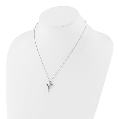 Sterling Silver Rhodium Plated Created Opal and CZ Cross W/heart 18in Necklace