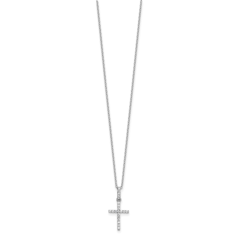 Sterling Silver Rhodium-Plated CZ Cross 16in Necklace