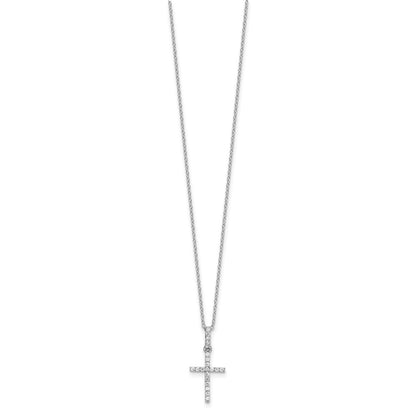 Sterling Silver Rhodium-Plated CZ Cross 16in Necklace